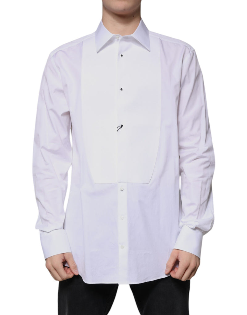 Chemise habillée blanche en popeline de coton à col montant de Dolce &amp; Gabbana, dorée.