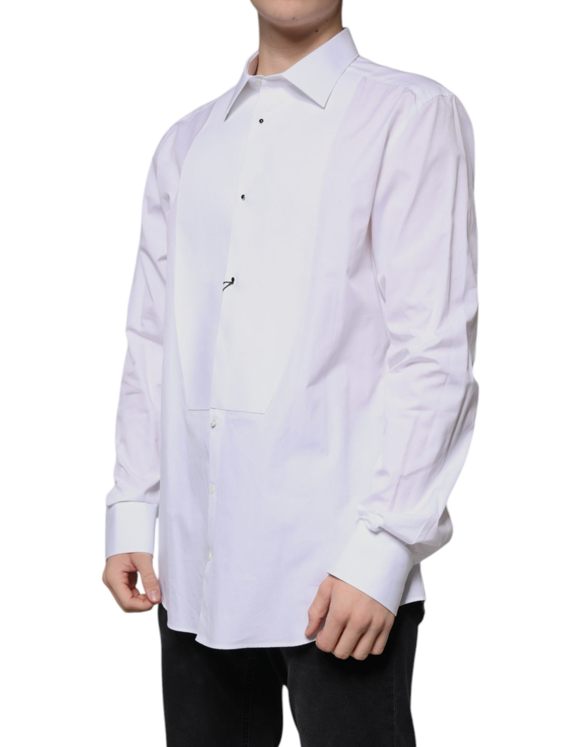 Chemise habillée blanche en popeline de coton à col montant de Dolce &amp; Gabbana, dorée.