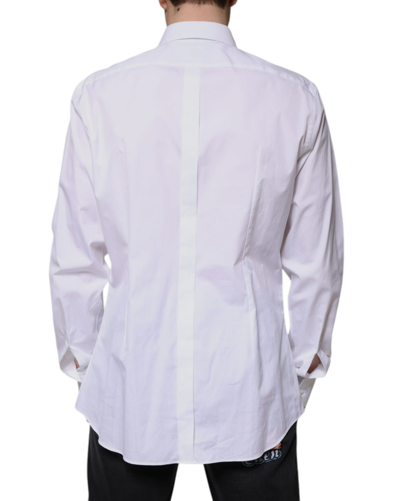 Chemise habillée blanche en popeline de coton à col montant de Dolce &amp; Gabbana, dorée.