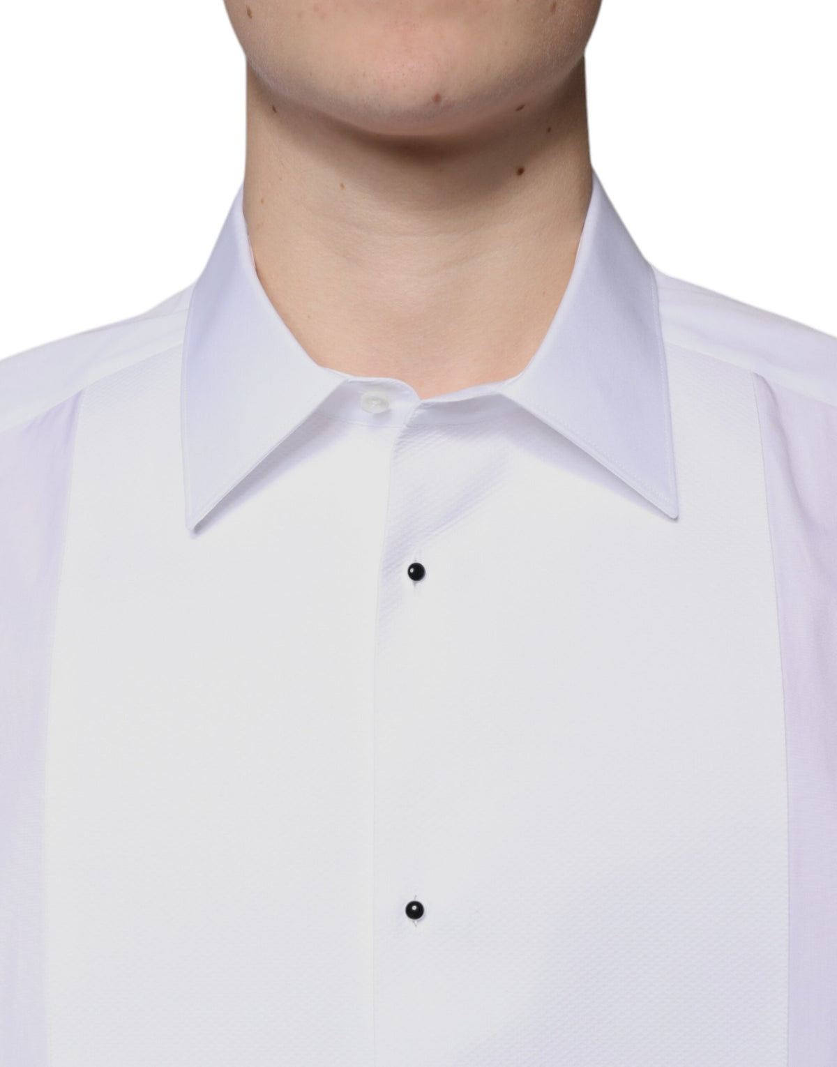 Chemise habillée blanche en popeline de coton à col montant de Dolce &amp; Gabbana, dorée.
