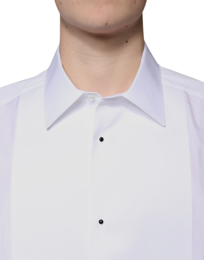 Chemise habillée blanche en popeline de coton à col montant de Dolce &amp; Gabbana, dorée.