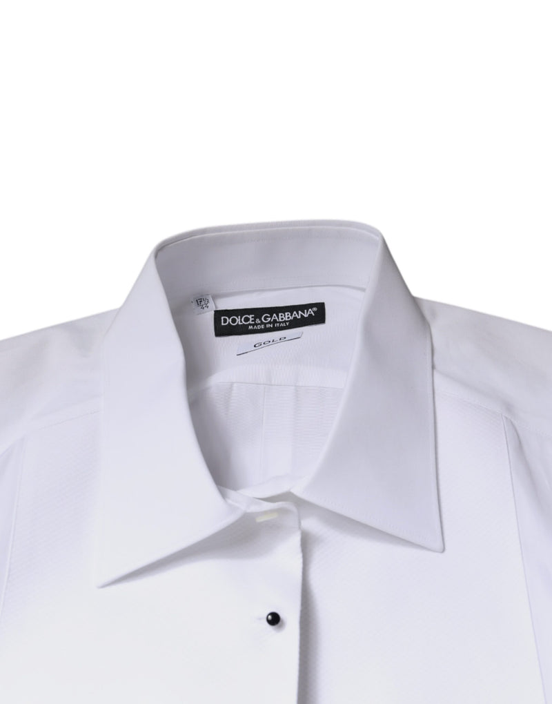 Chemise habillée blanche en popeline de coton à col montant de Dolce &amp; Gabbana, dorée.