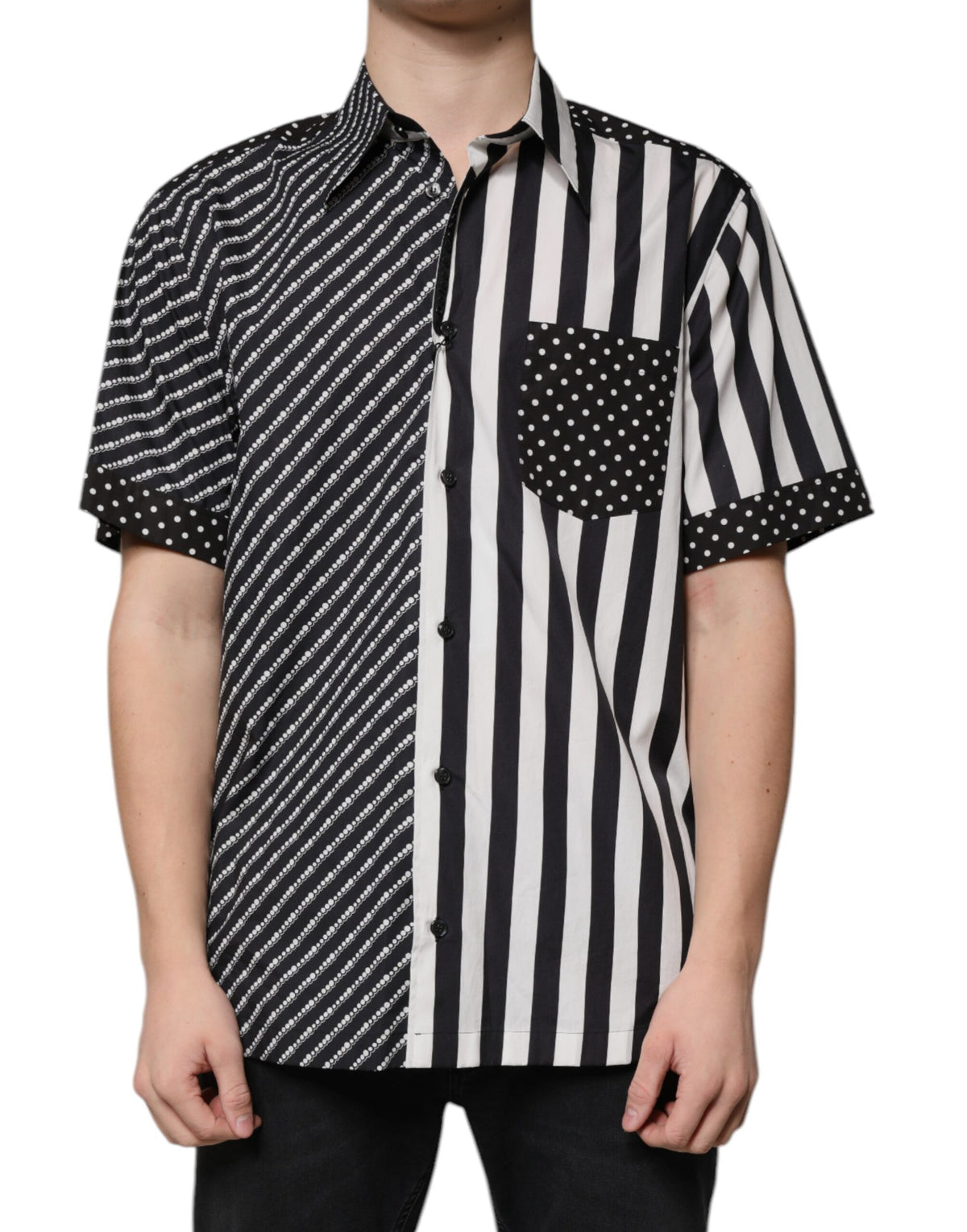 Chemise casual à boutons, rayures noires et blanches, Dolce &amp; Gabbana