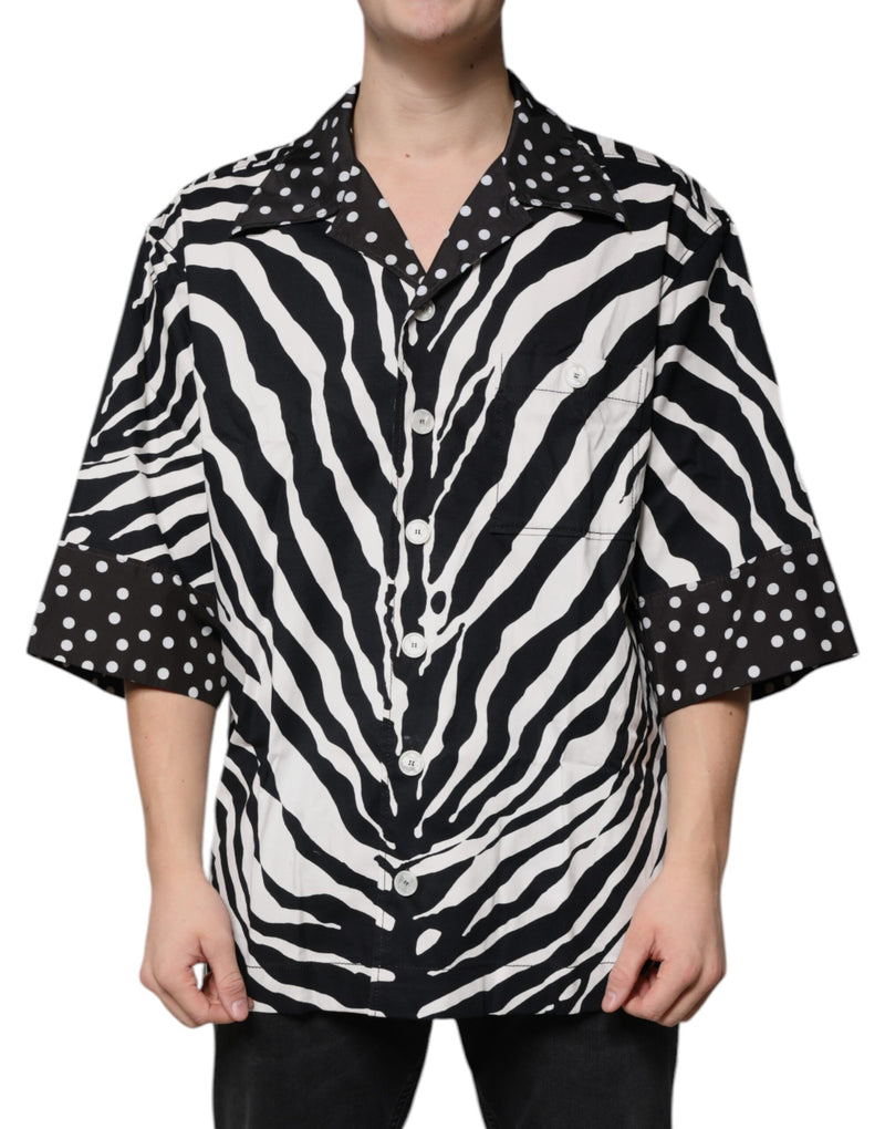 Chemise à boutons zébrée noir et blanc, taille oversize, Dolce &amp; Gabbana
