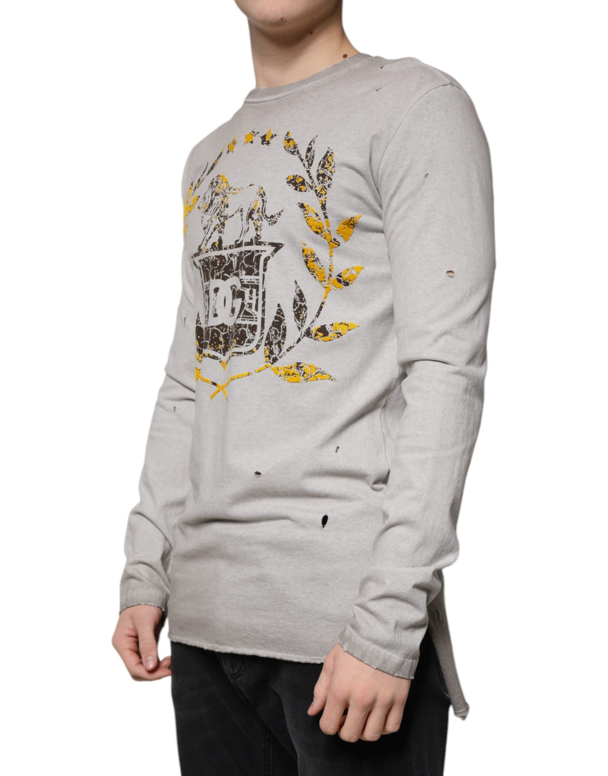 Pull en coton à col rond gris imprimé de Dolce &amp; Gabbana