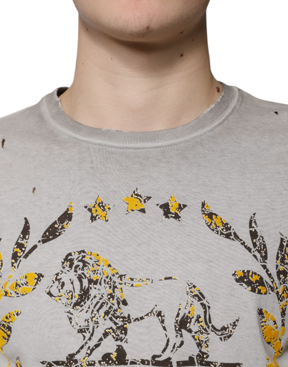 Pull en coton à col rond gris imprimé de Dolce &amp; Gabbana