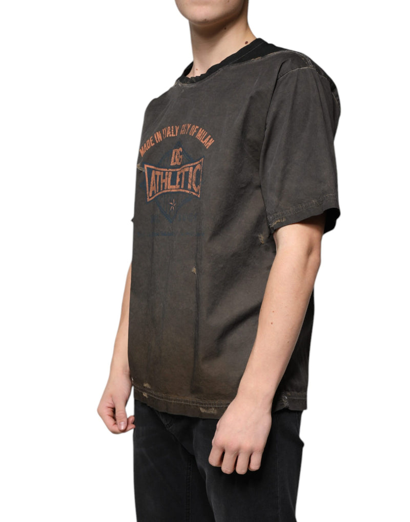 T-shirt en coton à col rond Dolce &amp; Gabbana brun avec imprimé graphique.