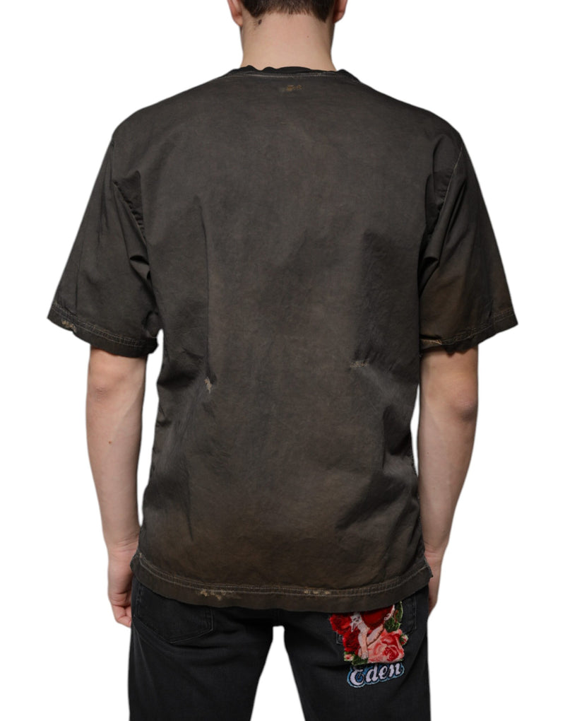 T-shirt en coton à col rond Dolce &amp; Gabbana brun avec imprimé graphique.