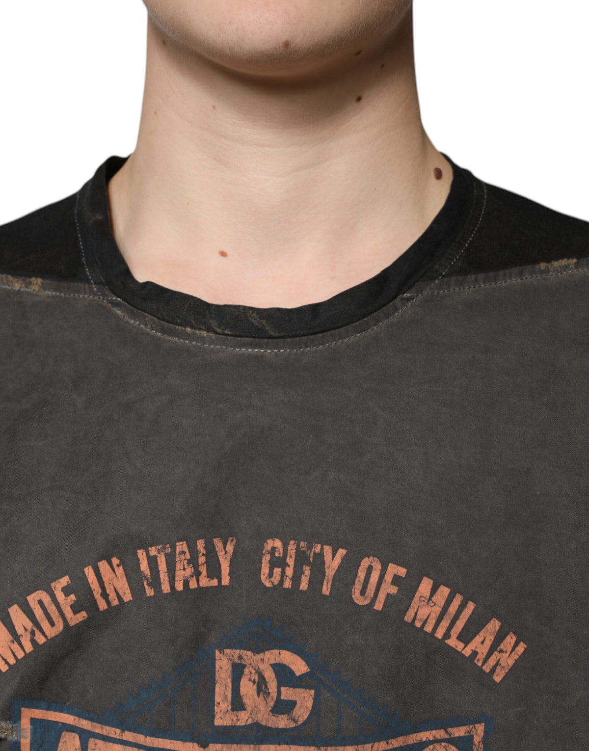 T-shirt en coton à col rond Dolce &amp; Gabbana brun avec imprimé graphique.