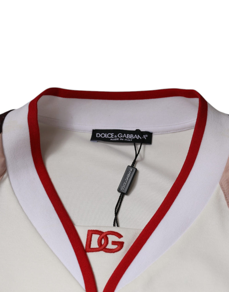 T-shirt en coton à col en V avec logo multicolore de Dolce &amp; Gabbana