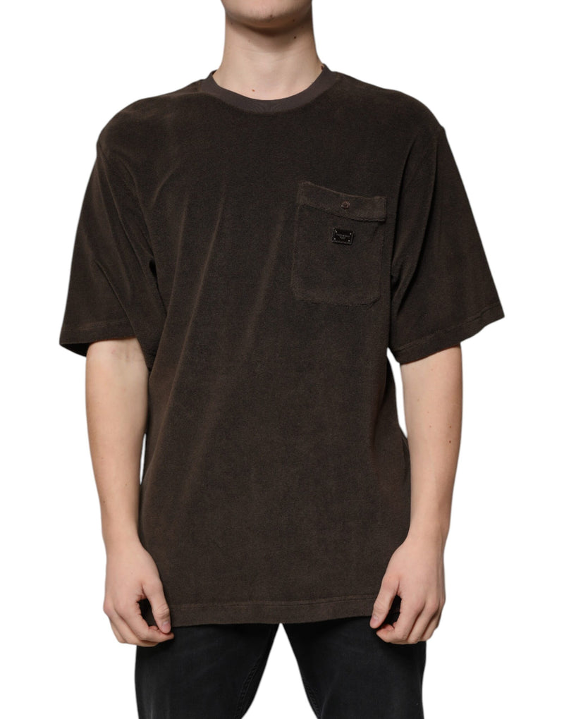 T-shirt à manches courtes en coton brun à col rond de Dolce &amp; Gabbana