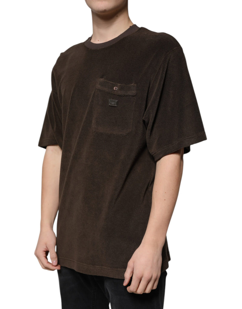 T-shirt à manches courtes en coton brun à col rond de Dolce &amp; Gabbana