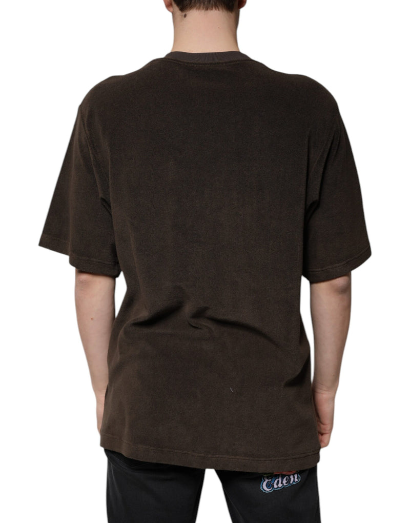 T-shirt à manches courtes en coton brun à col rond de Dolce &amp; Gabbana