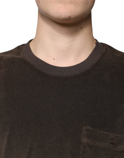 T-shirt à manches courtes en coton brun à col rond de Dolce &amp; Gabbana