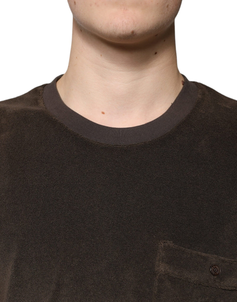 T-shirt à manches courtes en coton brun à col rond de Dolce &amp; Gabbana