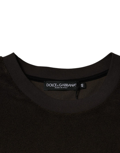 T-shirt à manches courtes en coton brun à col rond de Dolce &amp; Gabbana