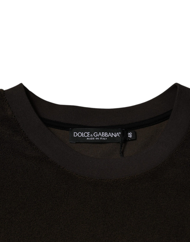 T-shirt à manches courtes en coton brun à col rond de Dolce &amp; Gabbana