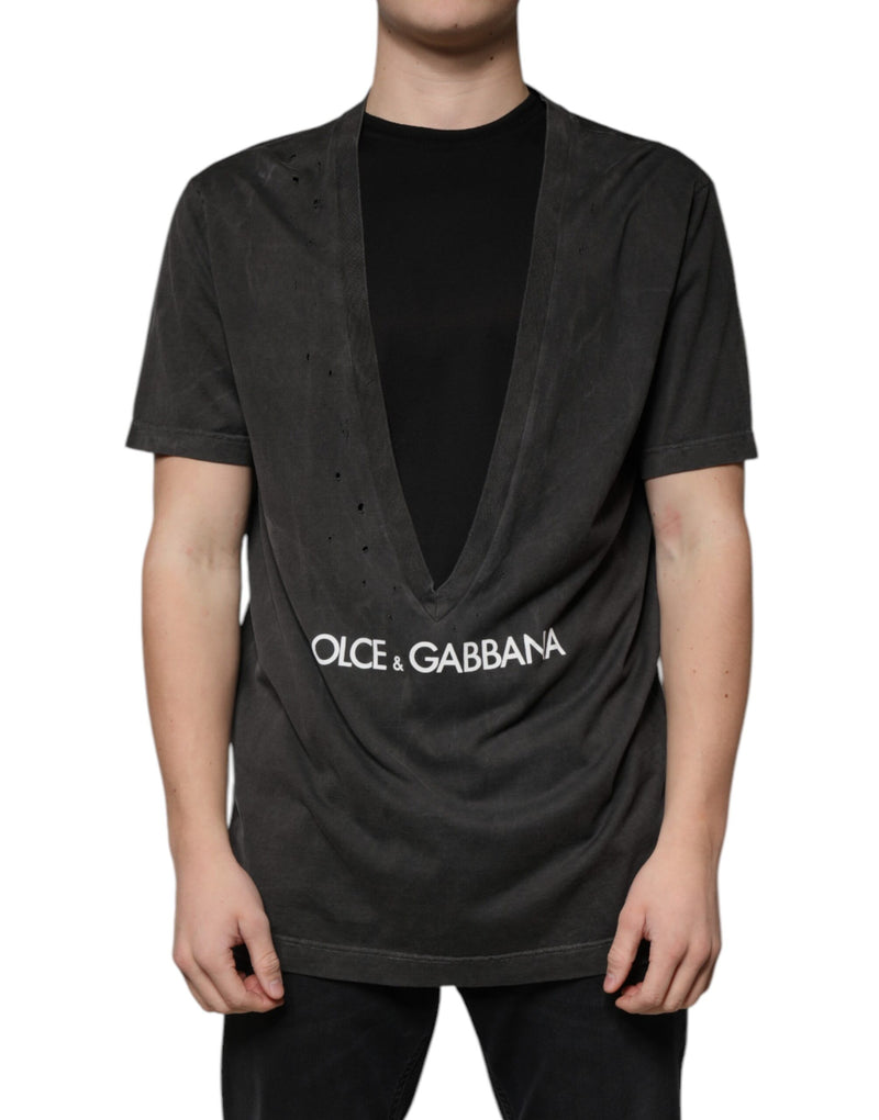 T-shirt noir en coton à manches courtes et col rond de Dolce &amp; Gabbana
