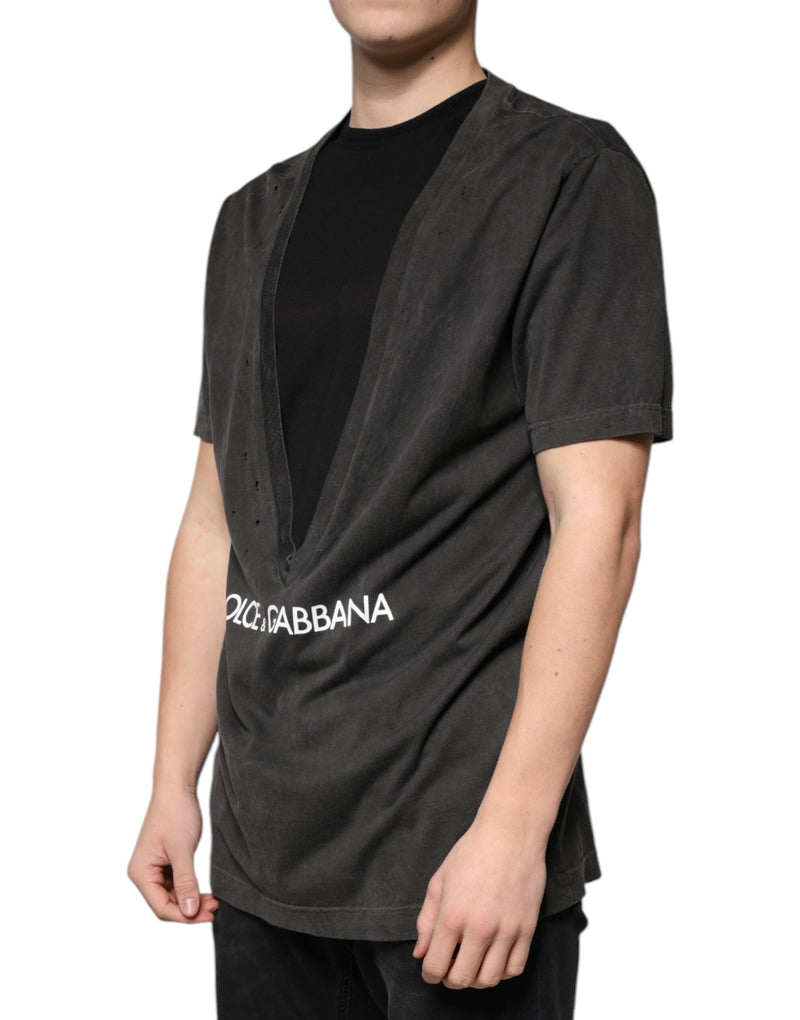 T-shirt noir en coton à manches courtes et col rond de Dolce &amp; Gabbana