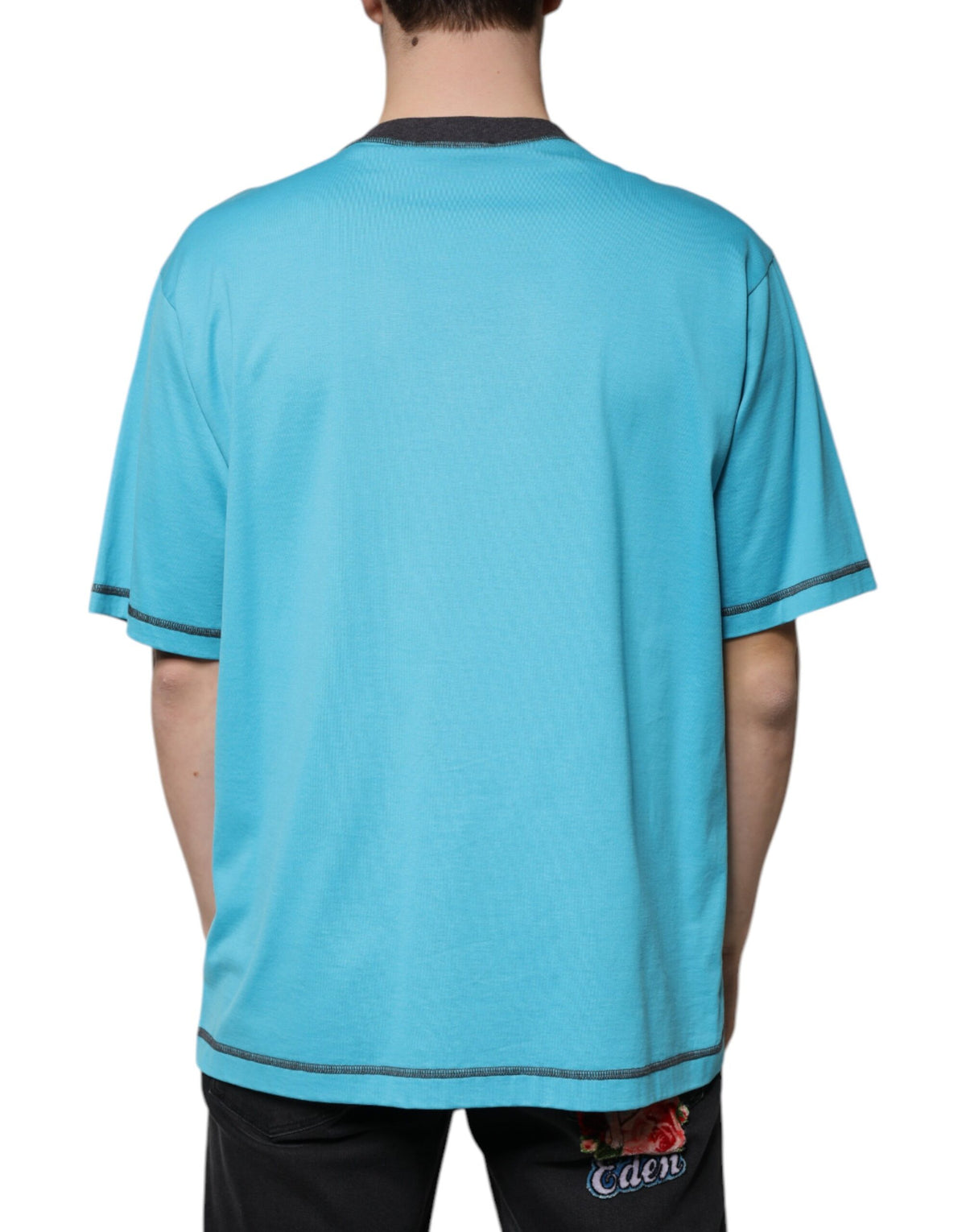 T-shirt à manches courtes à col rond bleu avec logo Dolce &amp; Gabbana