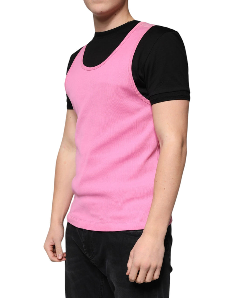 T-shirt rose en coton à col rond et sans manches de Dolce &amp; Gabbana