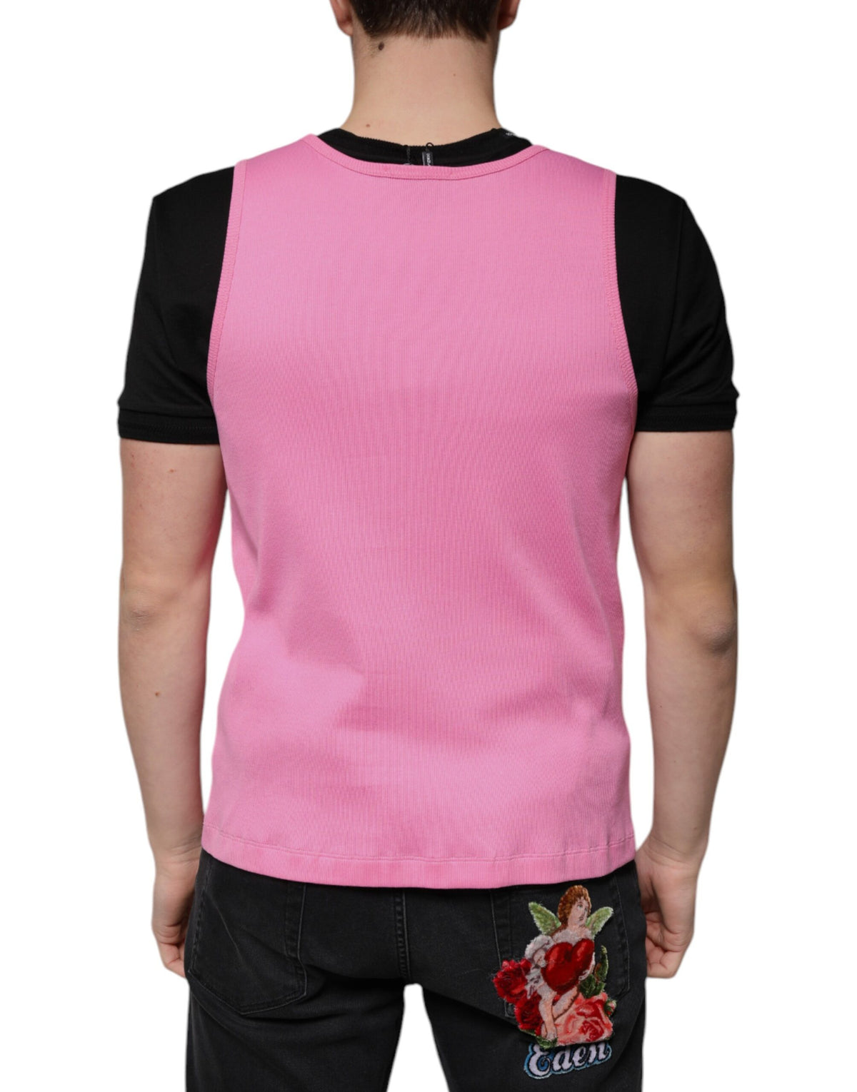 T-shirt rose en coton à col rond et sans manches de Dolce &amp; Gabbana