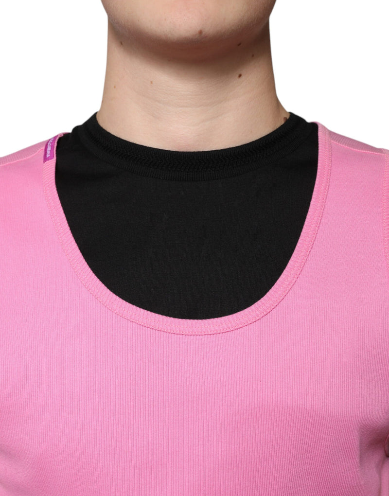 T-shirt rose en coton à col rond et sans manches de Dolce &amp; Gabbana