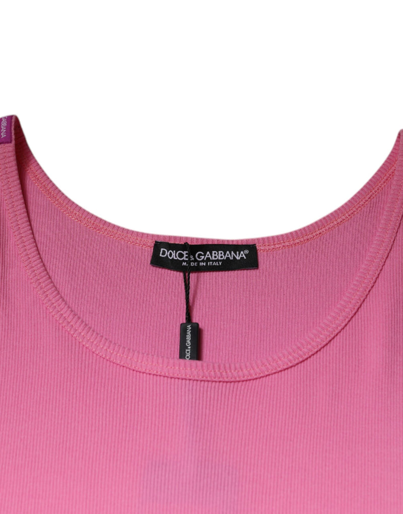 T-shirt rose en coton à col rond et sans manches de Dolce &amp; Gabbana