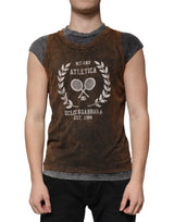 T-shirt sans manches à col rond en coton brun de Dolce &amp; Gabbana