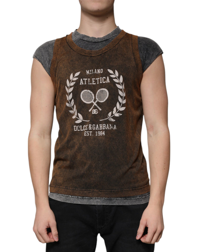 T-shirt sans manches à col rond en coton brun de Dolce &amp; Gabbana