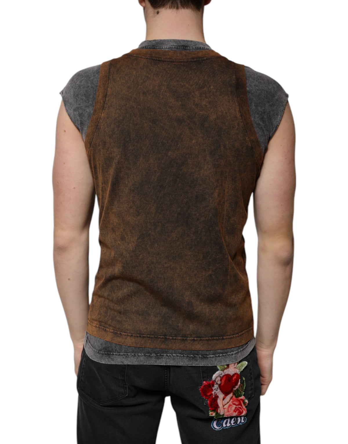 T-shirt sans manches à col rond en coton brun de Dolce &amp; Gabbana
