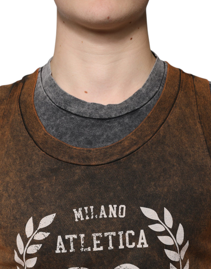 T-shirt sans manches à col rond en coton brun de Dolce &amp; Gabbana
