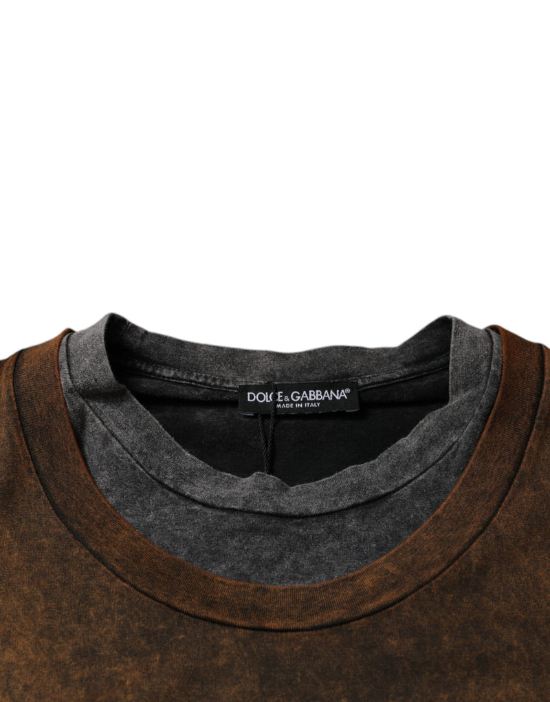 T-shirt sans manches à col rond en coton brun de Dolce &amp; Gabbana