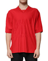 T-shirt rouge en coton à manches courtes et col en V de Dolce &amp; Gabbana