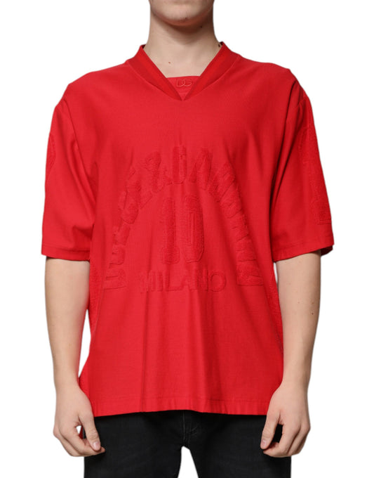 Dolce & Gabbana rood katoenen T-shirt met V-hals en korte mouwen