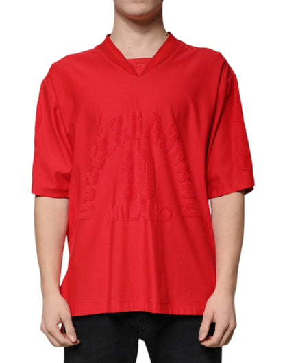 Dolce & Gabbana rood katoenen T-shirt met V-hals en korte mouwen