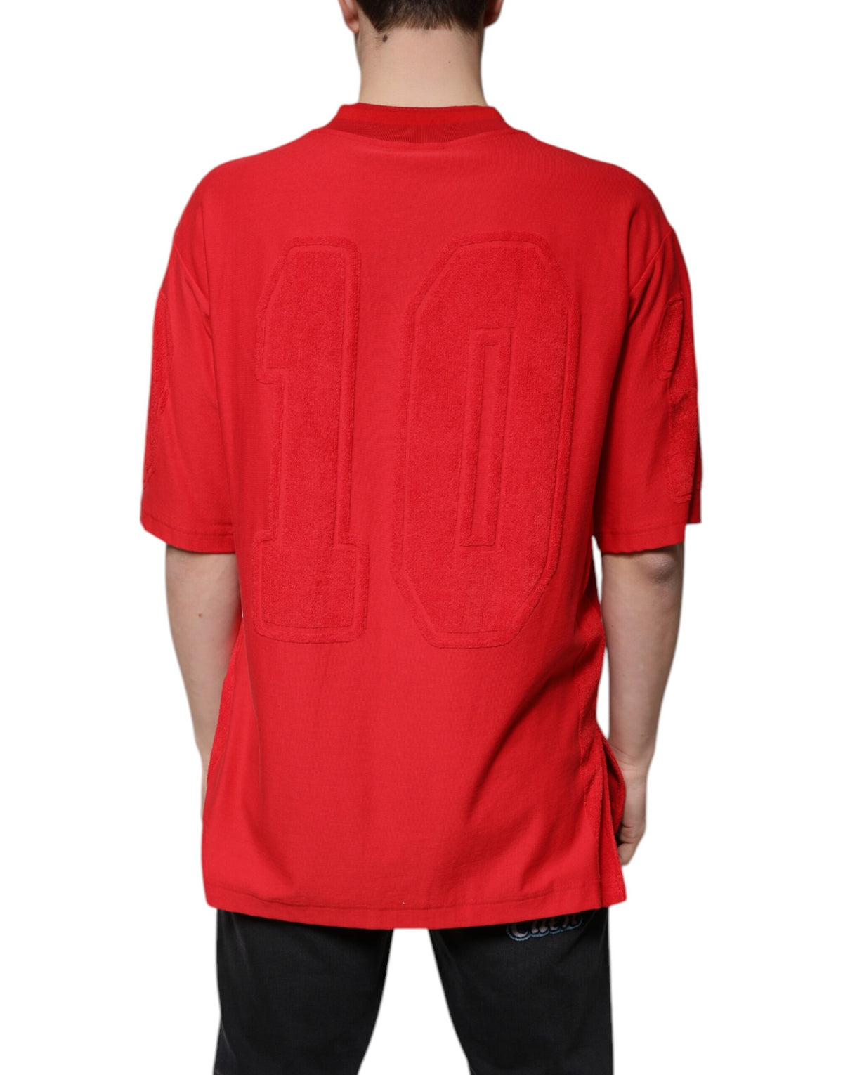 T-shirt rouge en coton à manches courtes et col en V de Dolce &amp; Gabbana