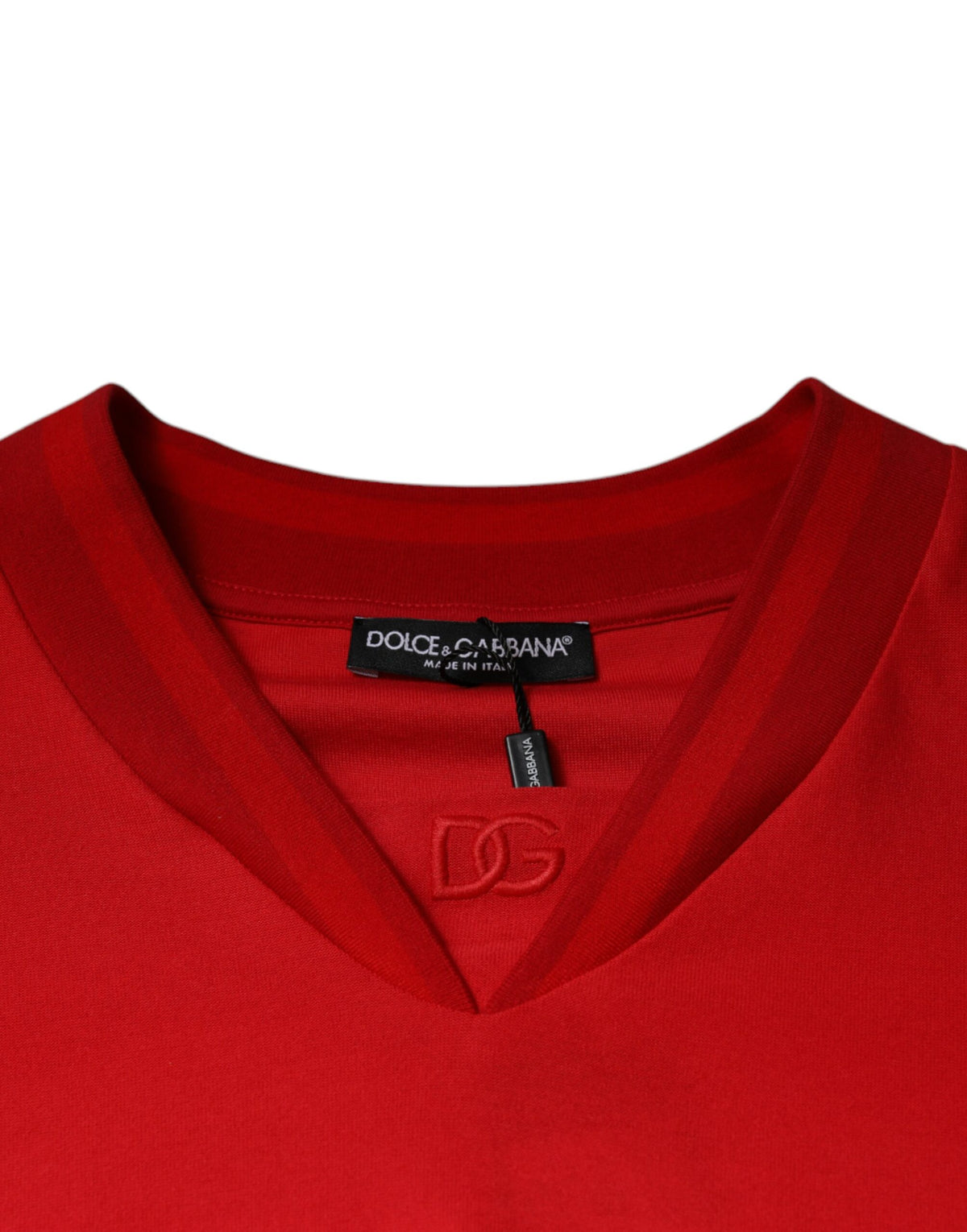T-shirt rouge en coton à manches courtes et col en V de Dolce &amp; Gabbana
