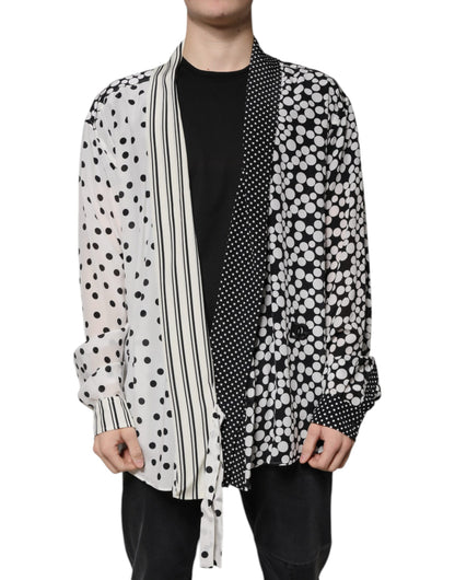 Chemise homme décontractée en soie à pois noirs et blancs Dolce &amp; Gabbana