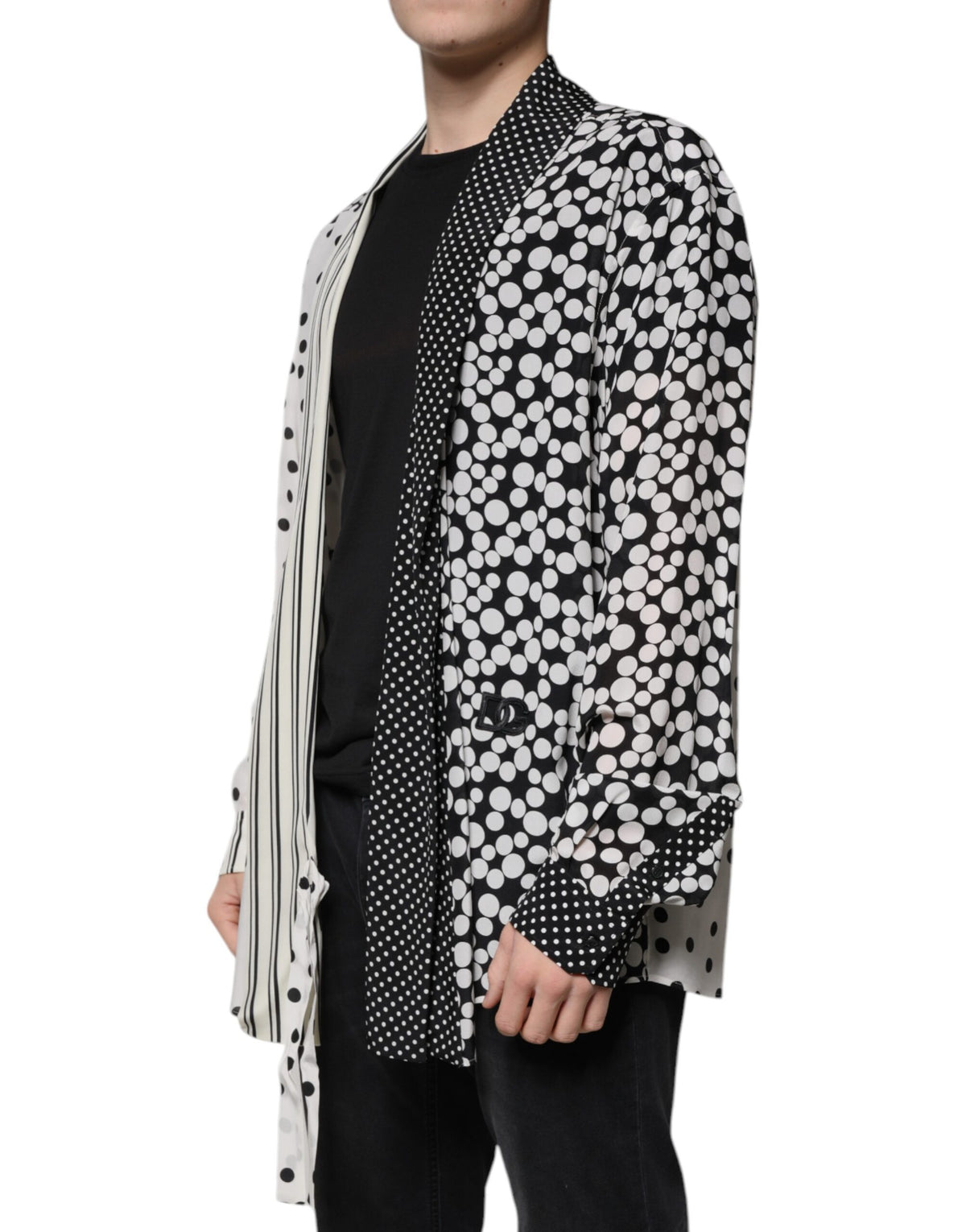 Chemise homme décontractée en soie à pois noirs et blancs Dolce &amp; Gabbana