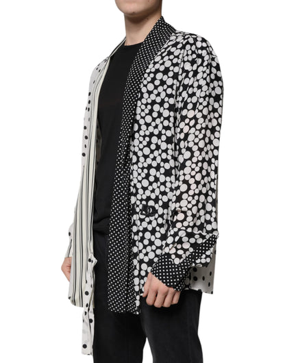 Dolce & Gabbana wit-zwart gestippeld zijden heren overhemd