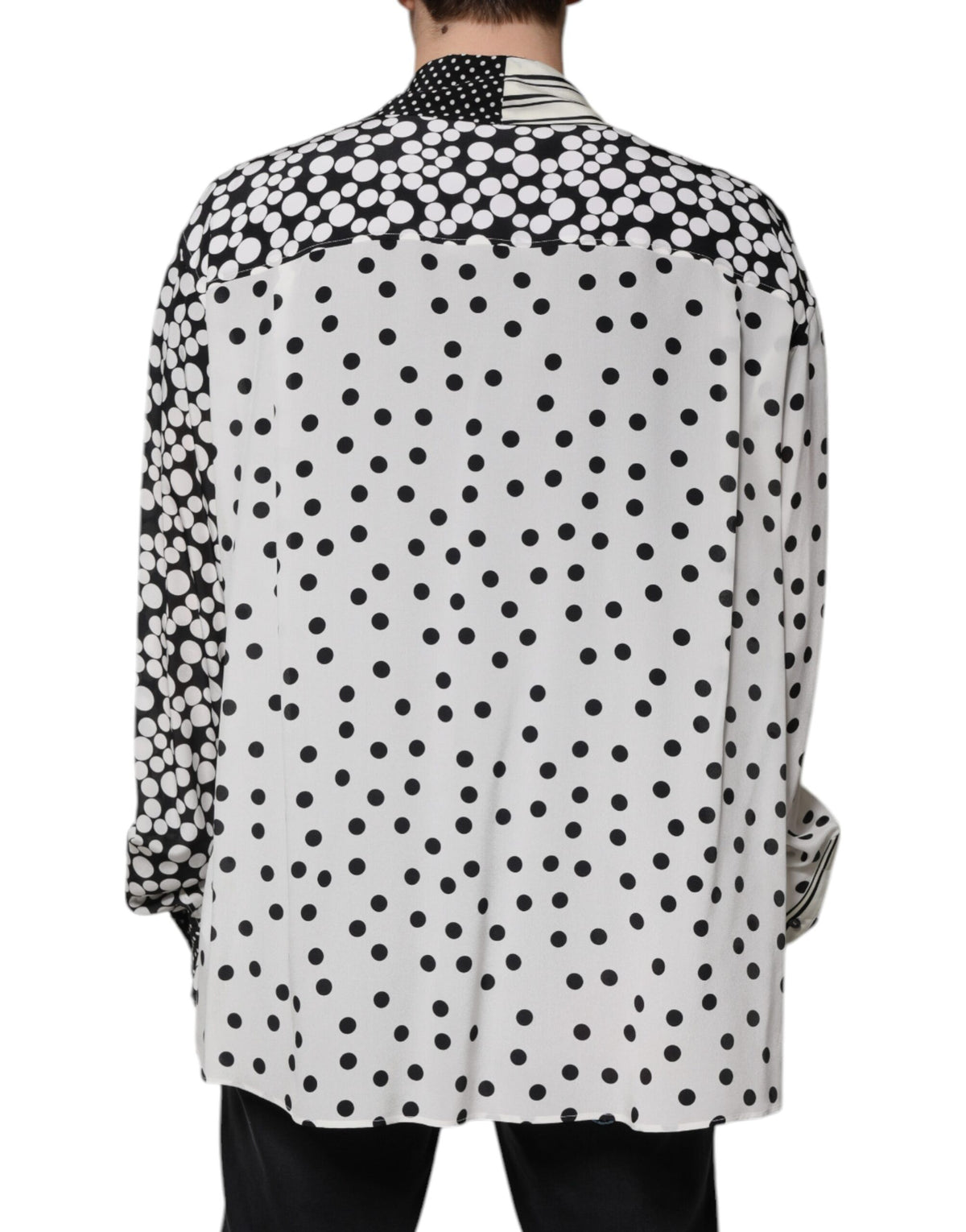Chemise homme décontractée en soie à pois noirs et blancs Dolce &amp; Gabbana