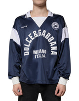 T-shirt en jersey à manches longues bleu et blanc Milano de Dolce &amp; Gabbana