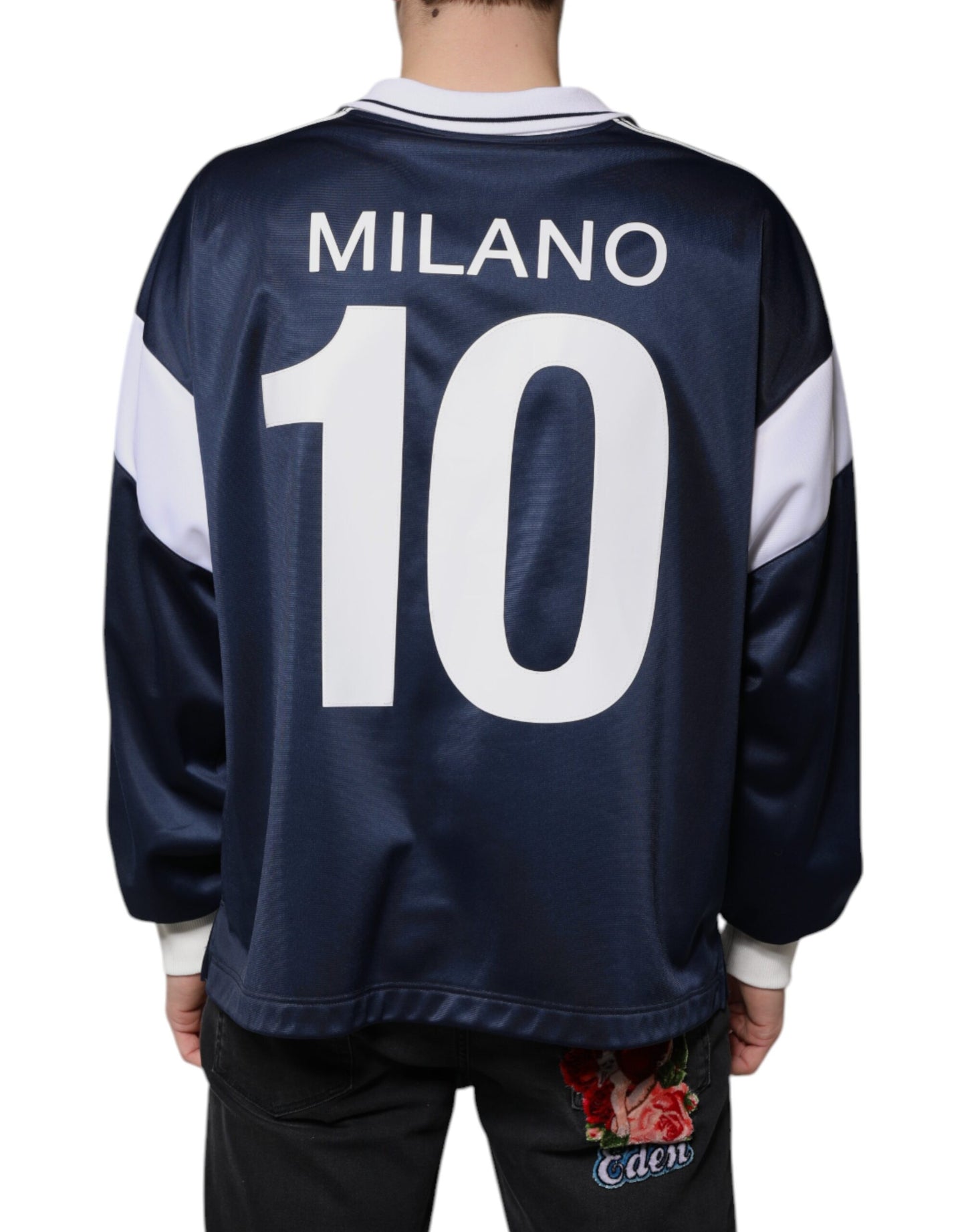 Dolce & Gabbana Blauw Wit Milano T-shirt met Lange Mouwen van Jersey