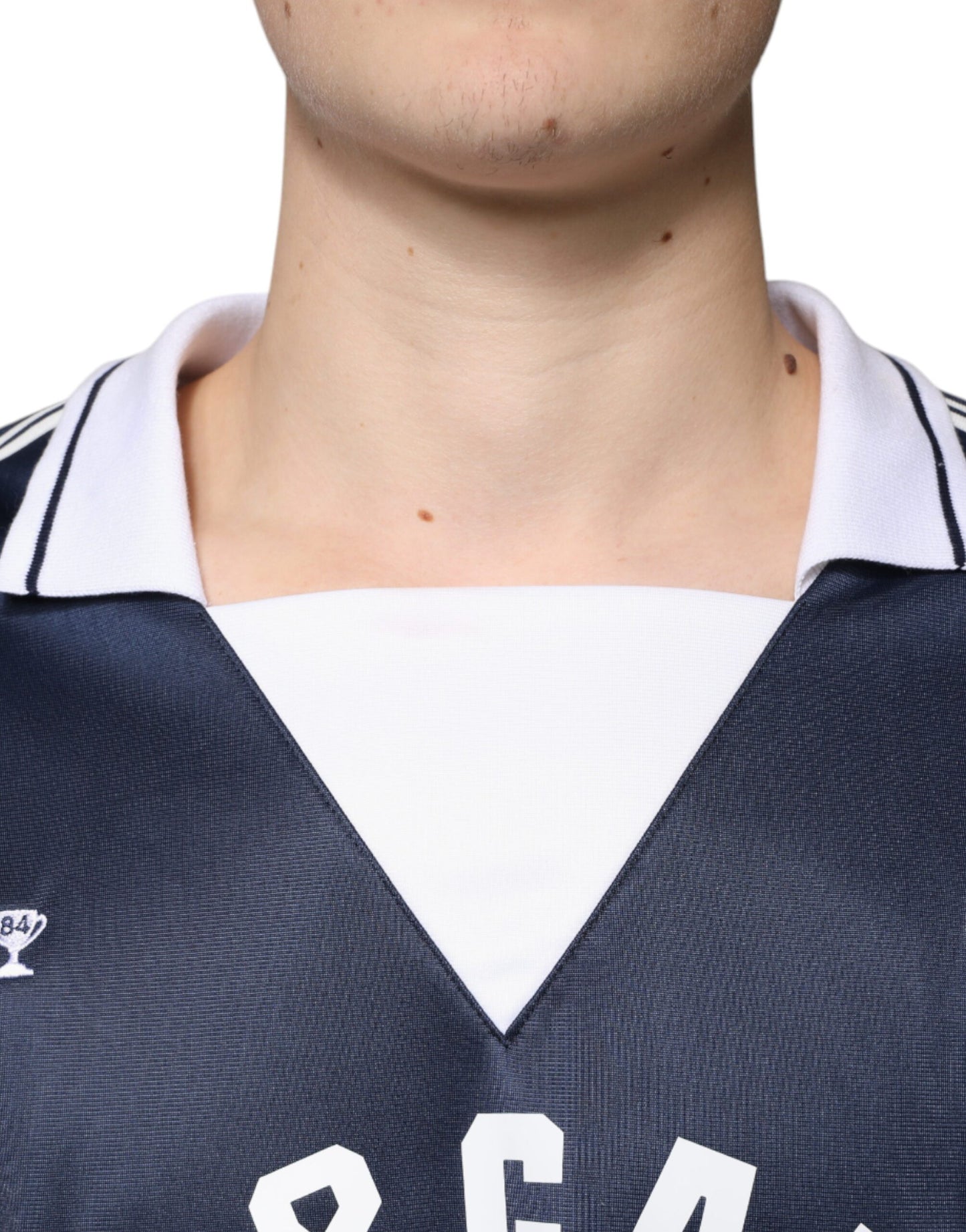 Dolce & Gabbana Blauw Wit Milano T-shirt met Lange Mouwen van Jersey