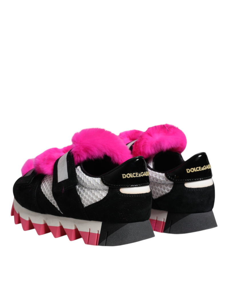 Sneakers Dolce &amp; Gabbana noires et roses, ornées de fourrure.