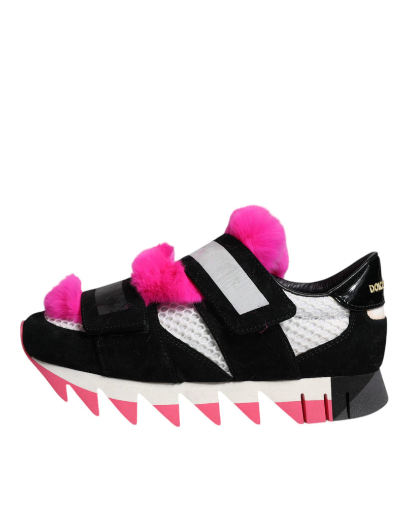 Sneakers Dolce &amp; Gabbana noires et roses, ornées de fourrure.
