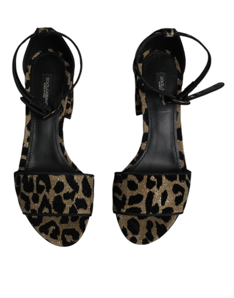 Dolce & Gabbana Gold Leopard Lurex Ankle Strap Heels Sandals