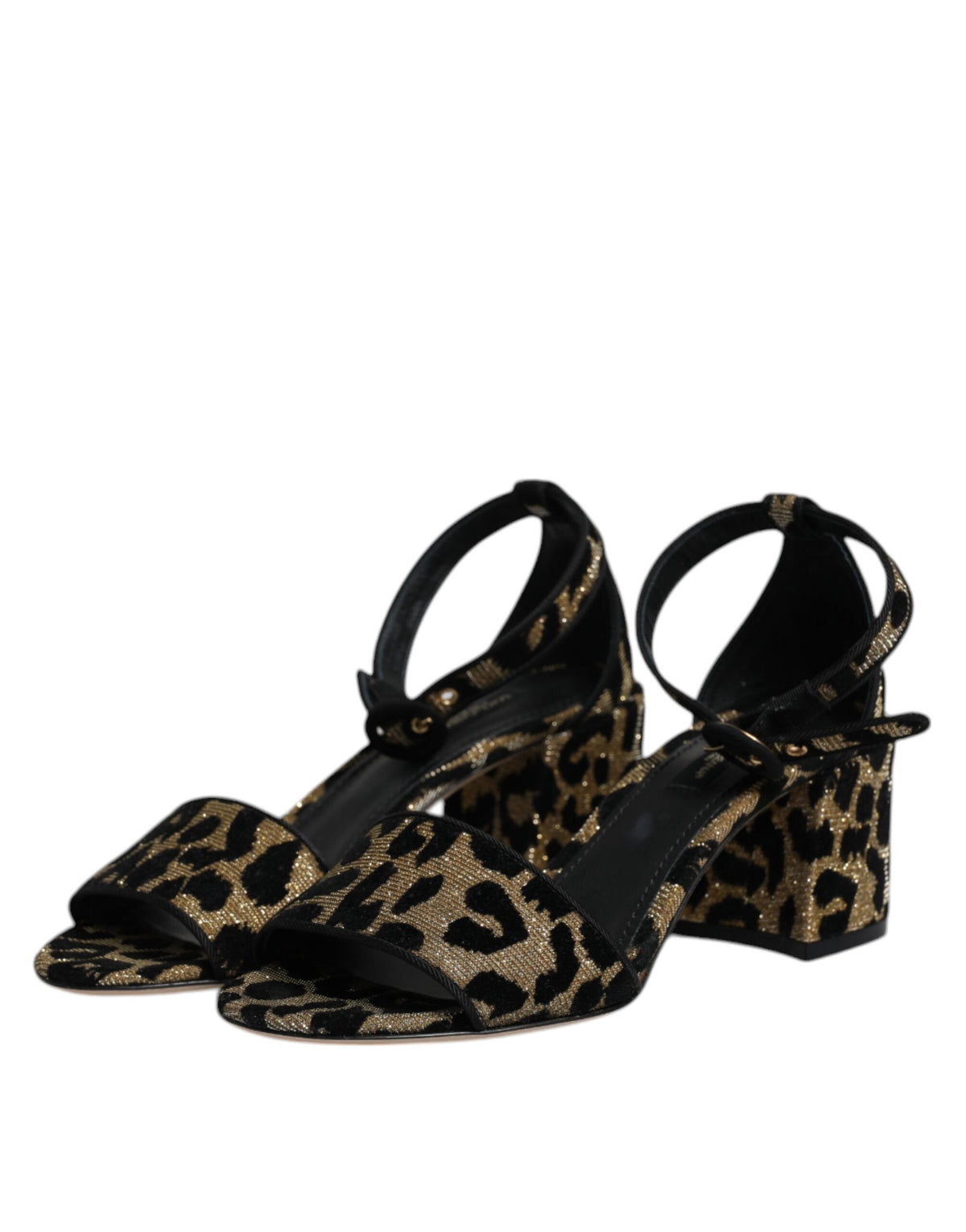 Dolce & Gabbana Gold Leopard Lurex Ankle Strap Heels Sandals