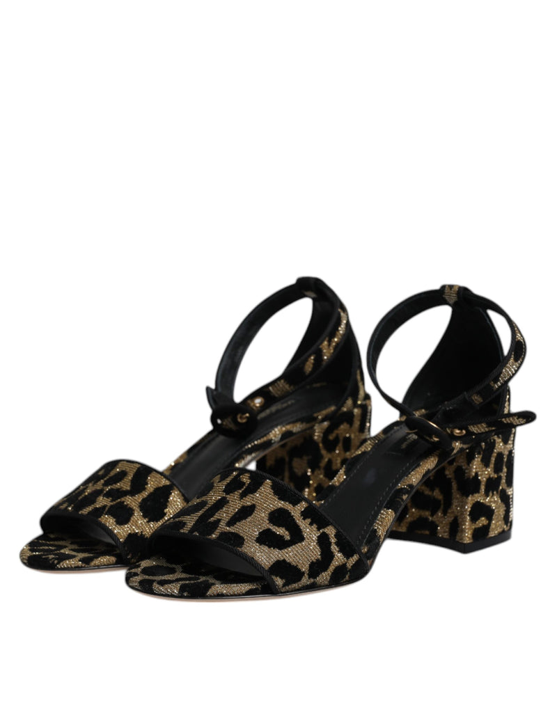Dolce & Gabbana Gold Leopard Lurex Ankle Strap Heels Sandals